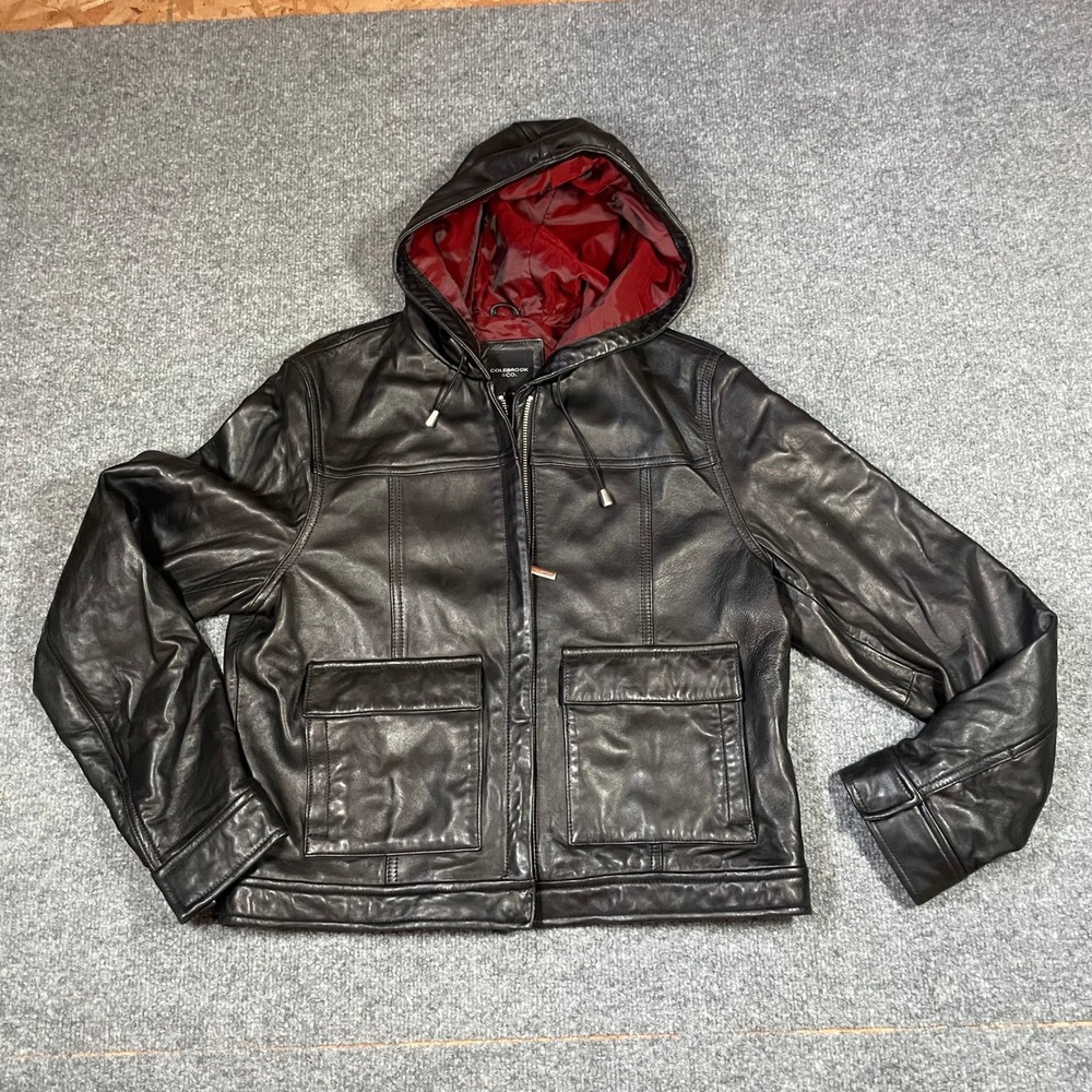 Colebrook & Co Leather Jacket Womens Medium Black Full Zip Utility Bomber Biker